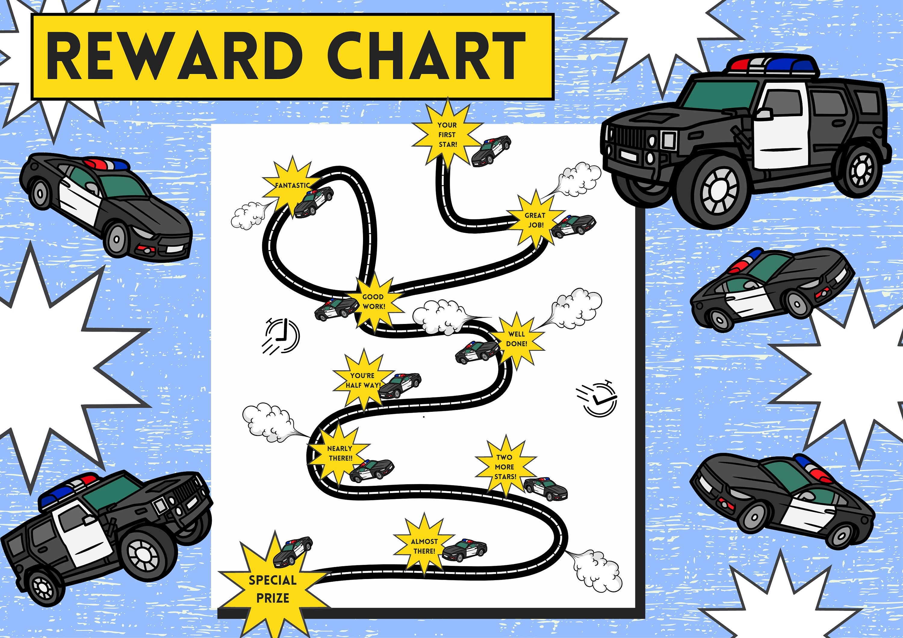 Police Car Boys Reward Chart Good Behavior Reward Chart For Kids 