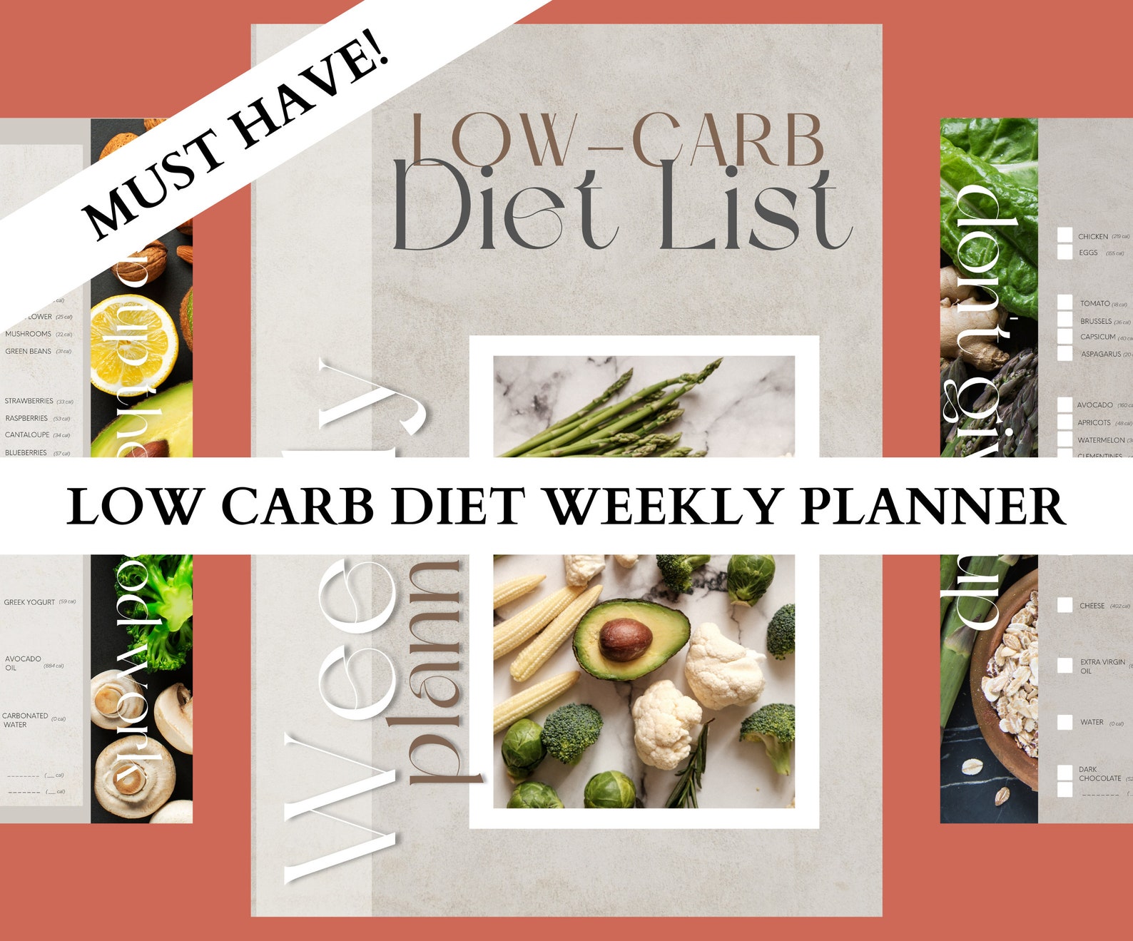 Low Carb Diet List Weekly Planner Printable, Low Carb Food List, Low ...