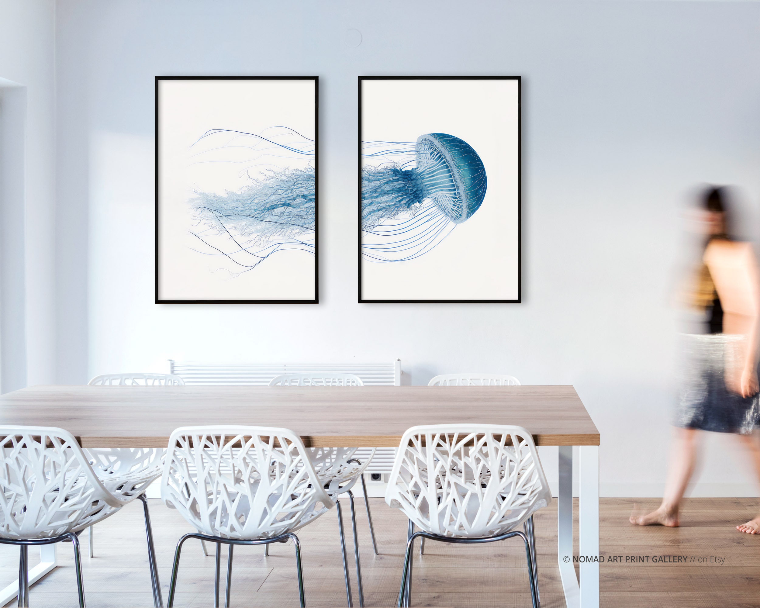 Jellyfish Wall Art, Blue Jellyfish Art, Ocean Art, Nautical Print, 2 ...