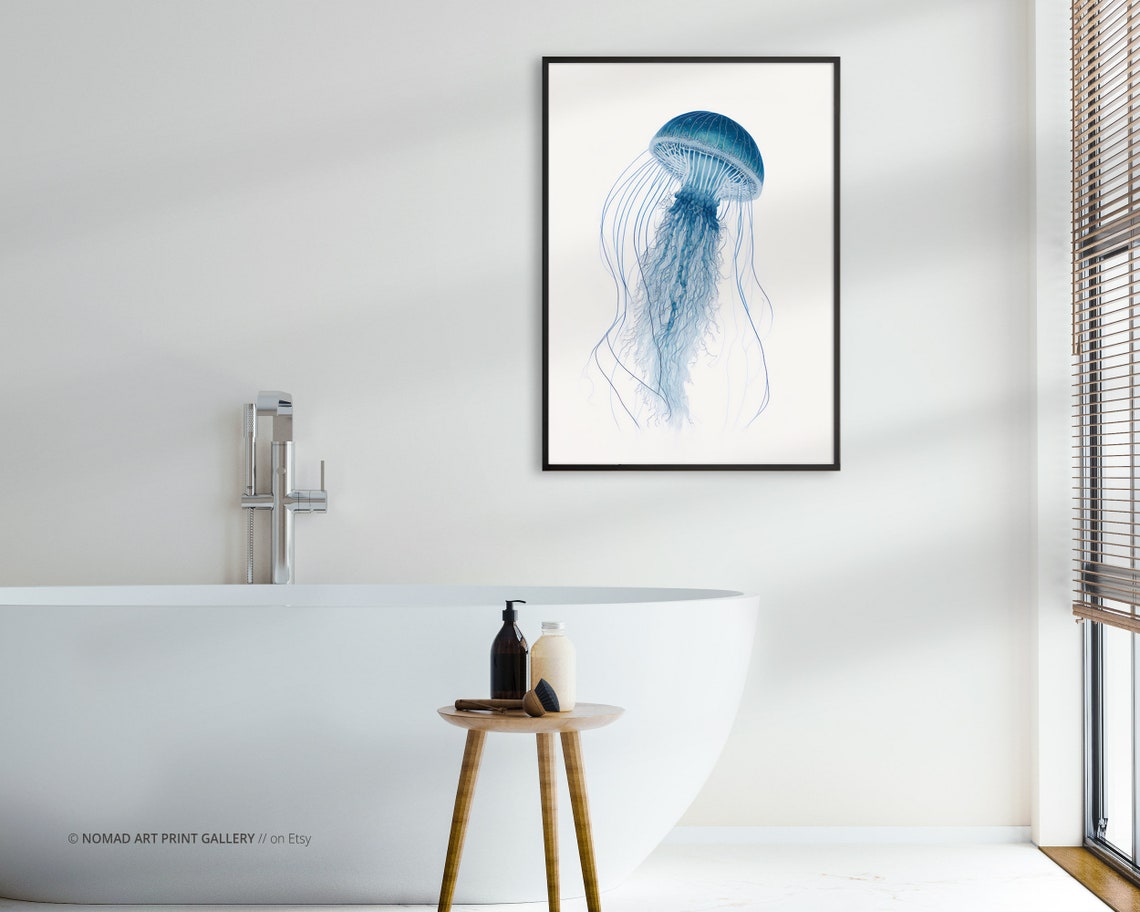 Jellyfish Wall Art, Blue Jellyfish Art, Ocean Art, Nautical Print ...