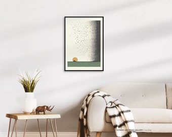 Japandi Wall Art, Abstract Sun Birds Sea, Scandinavian Decor, Scandi Art, Zen Wall Art, Boho Wall Art, Japanese Zen Poster Museum Print