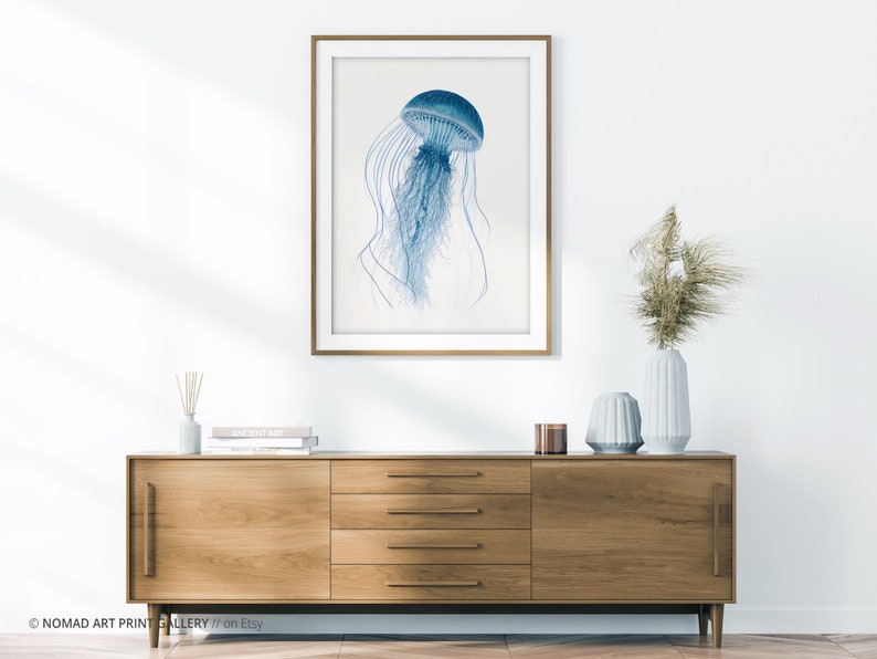 Jellyfish Wall Art, Blue Jellyfish Art, Ocean Art, Nautical Print ...