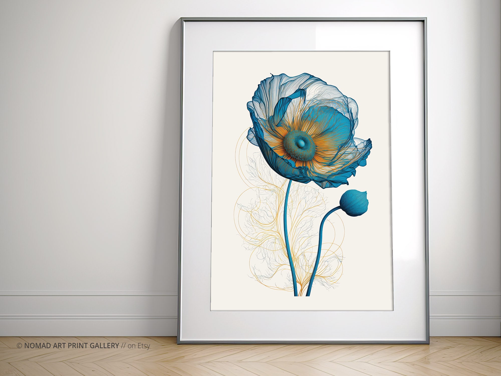 Blue Poppy Wall Art Abstract Blue Poppy Xray Flower Wall Etsy