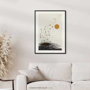 Japandi Wall Art, Abstract Sun Birds Sea, Scandinavian Decor, Scandi Art, Zen Wall Art, Boho Wall Art, Japanese Zen Poster Museum Print