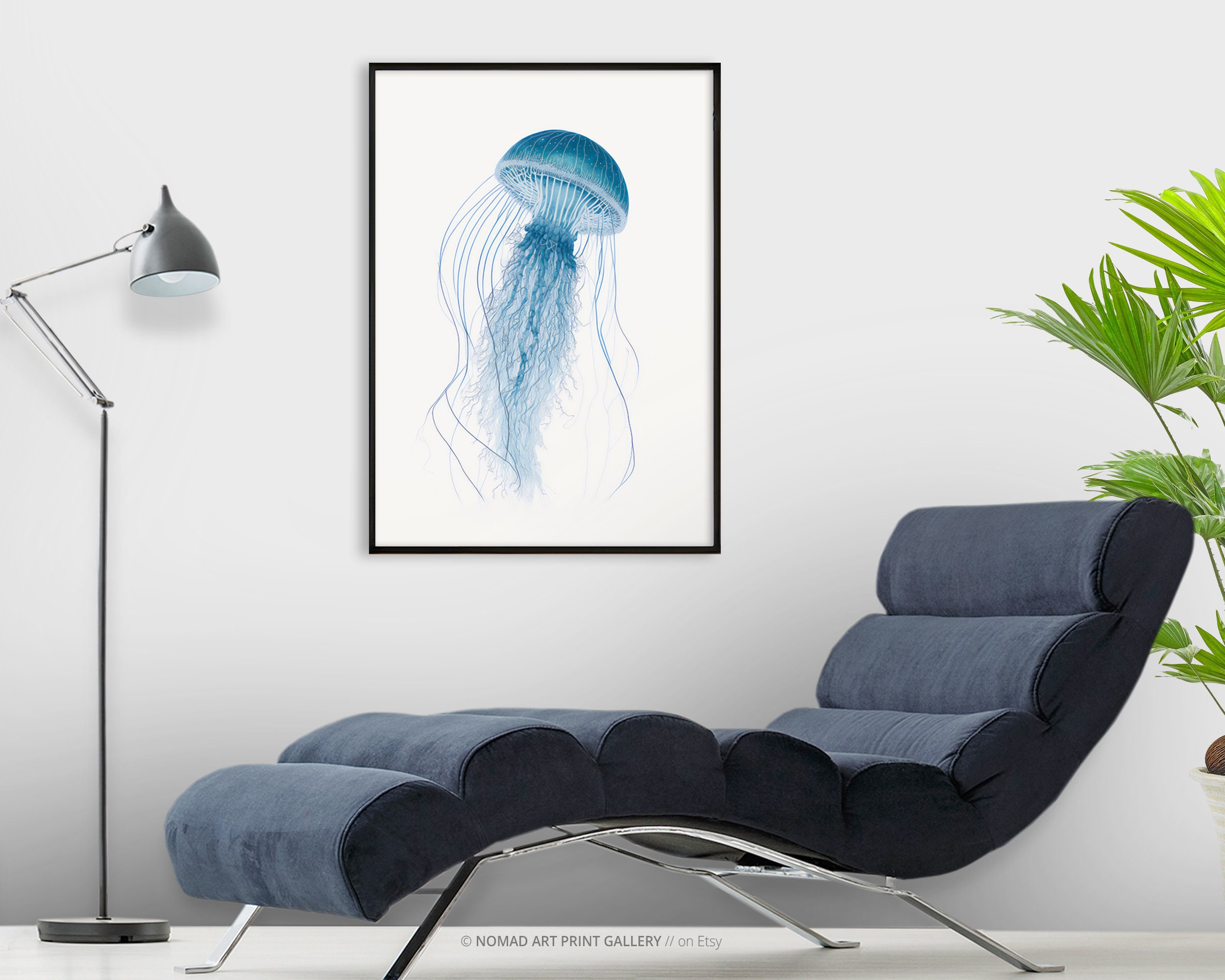 Jellyfish Wall Art, Blue Jellyfish Art, Ocean Art, Nautical Print ...
