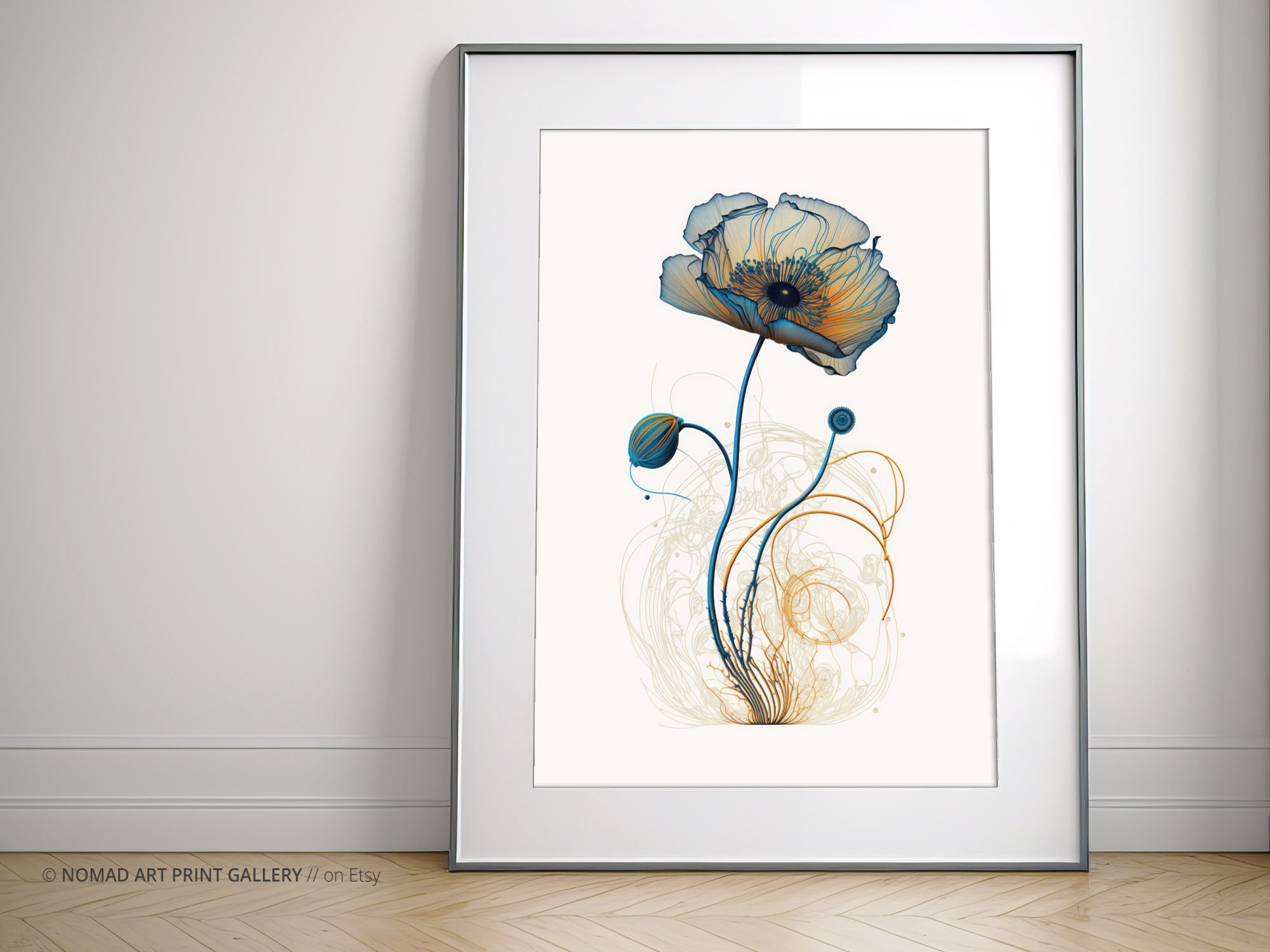 Blue Poppy Wall Art Abstract Blue Poppy Xray Flower Wall Etsy