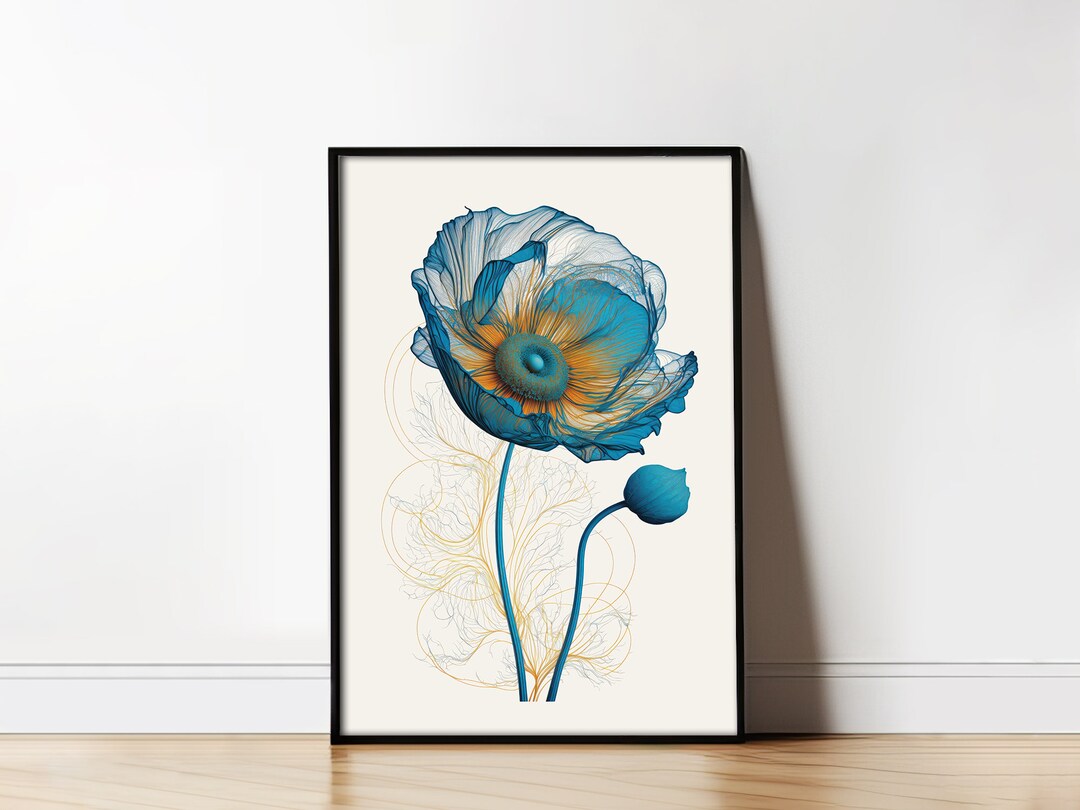 Blue Poppy Wall Art Abstract Blue Poppy Xray Flower Wall Etsy