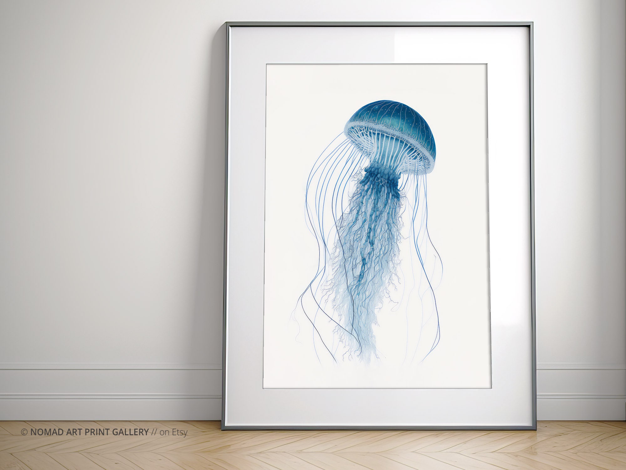 Jellyfish Wall Art, Blue Jellyfish Art, Ocean Art, Nautical Print ...