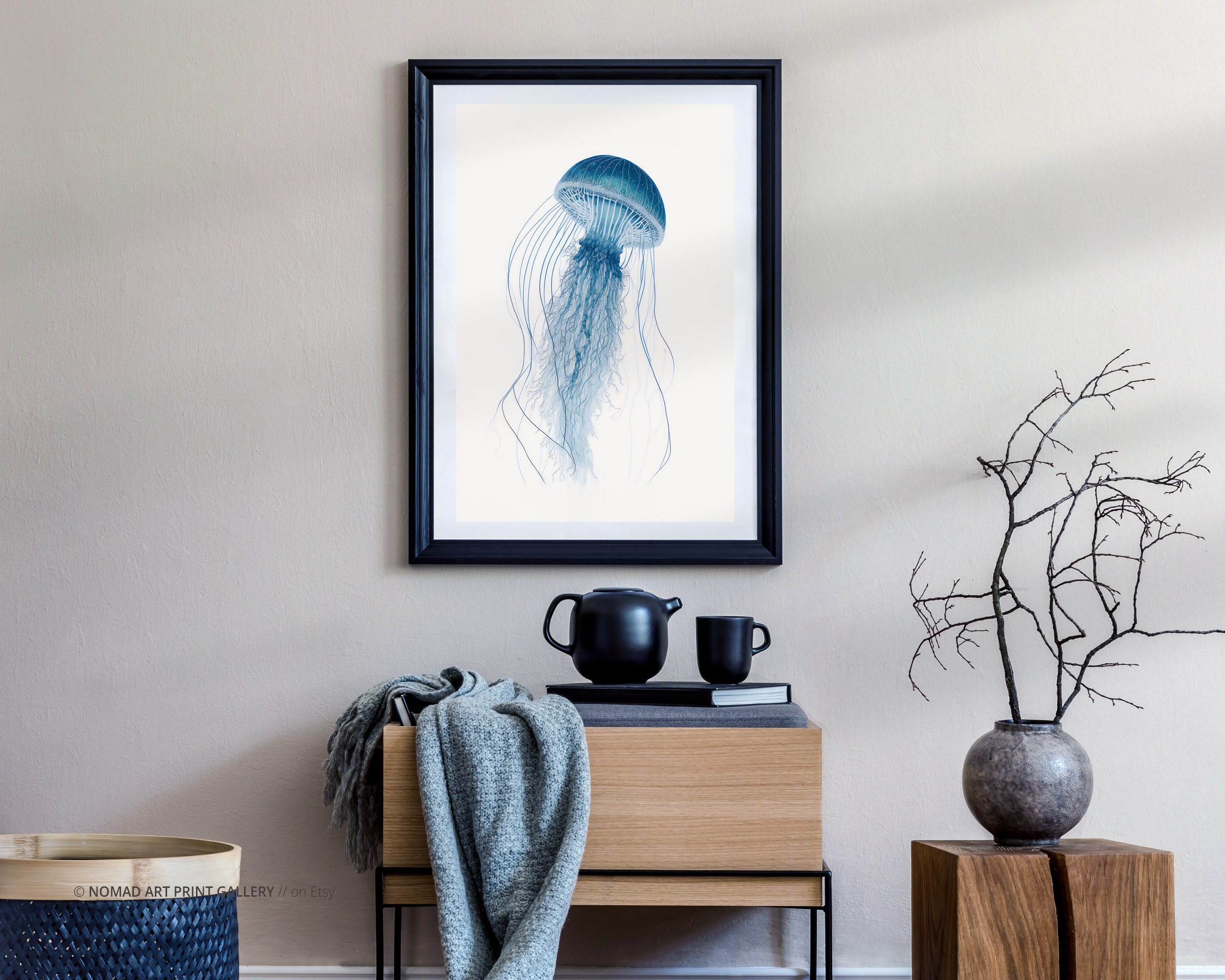 Jellyfish Wall Art, Blue Jellyfish Art, Ocean Art, Nautical Print ...