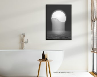 Japandi Wall Art, Abstract Moon and Sea, Scandinavian Decor, Scandi Art, Zen Wall Art, Boho Wall Art, Monochrome Zen Poster Museum Print