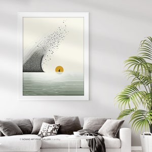 Japandi Wall Art, Abstract Sun Birds Sea, Decoración escandinava, Scandi Art, Zen Wall Art, Boho Wall Art, Japanese Zen Poster Museum Print