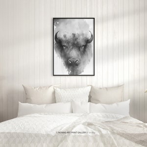 Bison Watercolor, Bison Painting, American Wall Art Home Decor, American Plains, Black and White Buffalo Minimalist Poster Museum Print