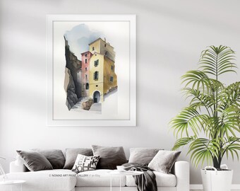 Cinque Terre Print, Cinque Terre Art, Italy Wall Art, Mediterranean Landscape, Italian Riviera, Cinque Terre Minimalist Museum Print