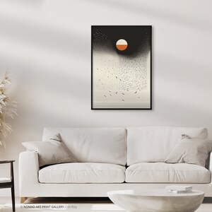 Arte murale Japandi, Luna astratta, Uccelli e mare, Decorazioni scandinave, Arte scandinava, Arte murale Zen, Arte murale Boho, Stampa museale di poster Zen giapponesi