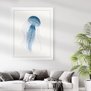 Jellyfish Wall Art, Blue Jellyfish Art, Ocean Art, Nautical Print, Ocean Wall Art, Blue Beach Sea Life Jellyfish Poster Museum Print