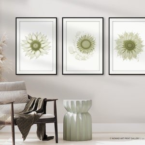 Sunflower 3 Piece Wall Art, Sage Green Wall Art, Botanical Print, House Warming Gift, Apartment Decor, Set of 3 Minimalist Museum Print