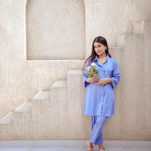 Cotton Co-ord Set – Indigo Printed Co-ord – Summer Two Piece Outfit – Indian Cotton Loungewear – Aaure Blue Co-ord Set