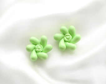 Green flower earrings | polymer clay handmade