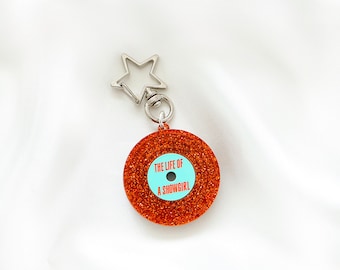 Orange vinyl keyring | glitter acrylic
