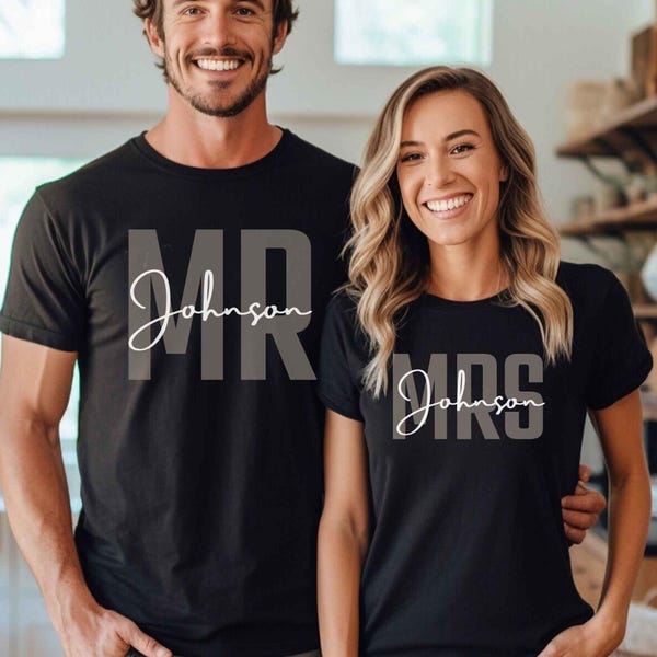 Personalized Custom Mr & Mrs T Shirts Unisex Honeymoon Shirts Matching Couples Mr and Mrs Shirts Just Married Shirt Wife and Hubby Shirt