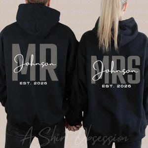 Mr and Mrs Hoodie, Personalized Mr Mrs Sweatshirt, Matching Honeymoon Couples Sweatshirt, Bridal Shower Gifts, Just Married Sweatshirt | ASO