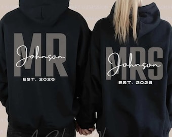 Sudadera con capucha para Sr. y Sra., sudadera personalizada para Sr. y Sra., sudadera a juego para parejas de luna de miel, regalos para despedidas de soltera, sudadera para recién casados/ASO
