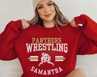 Custom Wrestling Sweatshirt Personalized Wrestling Mom Sweatshirt Hoodie Wrestling Hoodie Wrestling Mascot Shirt Girls Wrestling Tee ASO