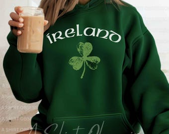 Ireland Shamrock Hoodie | Irish St. Patrick's Day Sweatshirt | Celtic Clover Pullover | Green Emerald Isle Fleece | Lucky Charm Jumper