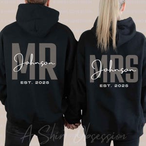 Mr and Mrs Hoodie, Personalized Mr Mrs Sweatshirt, Matching Honeymoon Couples Sweatshirt, Bridal Shower Gifts, Just Married Sweatshirt | ASO