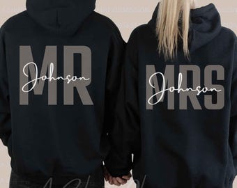 Personalized Mr and Mrs Hoodie, Mr Mrs Sweatshirt, Matching Honeymoon Couples Hoodies, Bridal Shower Gifts, Just Married Sweatshirt | ASO