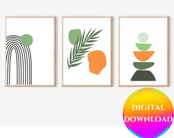 Ensemble d'art mural imprimable Boho moderne de 3 / Impressions d'art abstraites en terre cuite / Affiches murales orange brûlées / Impressions abstraites / Maison rustique