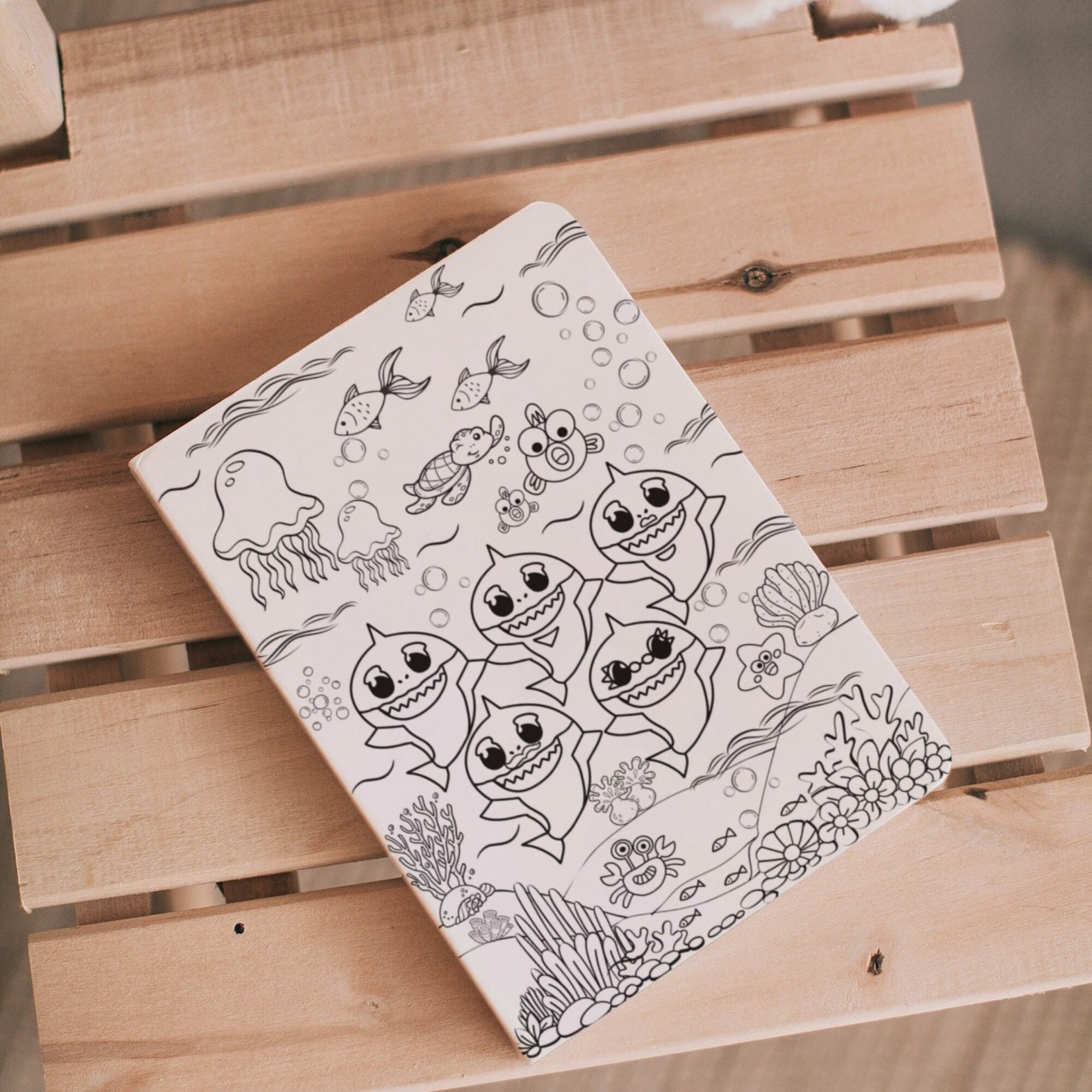 Baby Shark Coloring Printable PDF, A4 Size Undersea Coloring Page