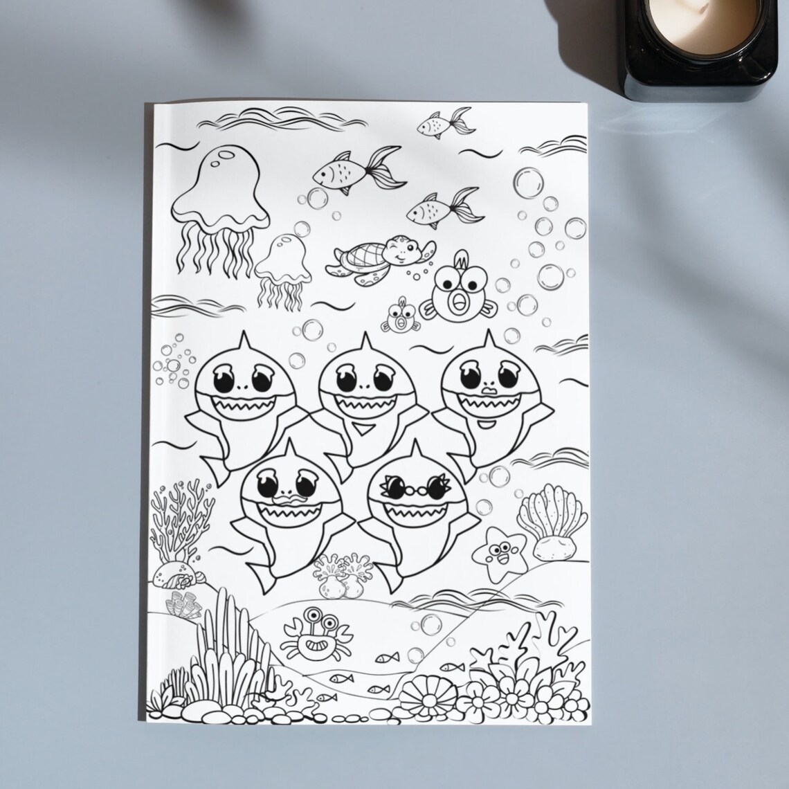 Baby Shark Coloring Printable PDF, A4 Size Undersea Coloring Page