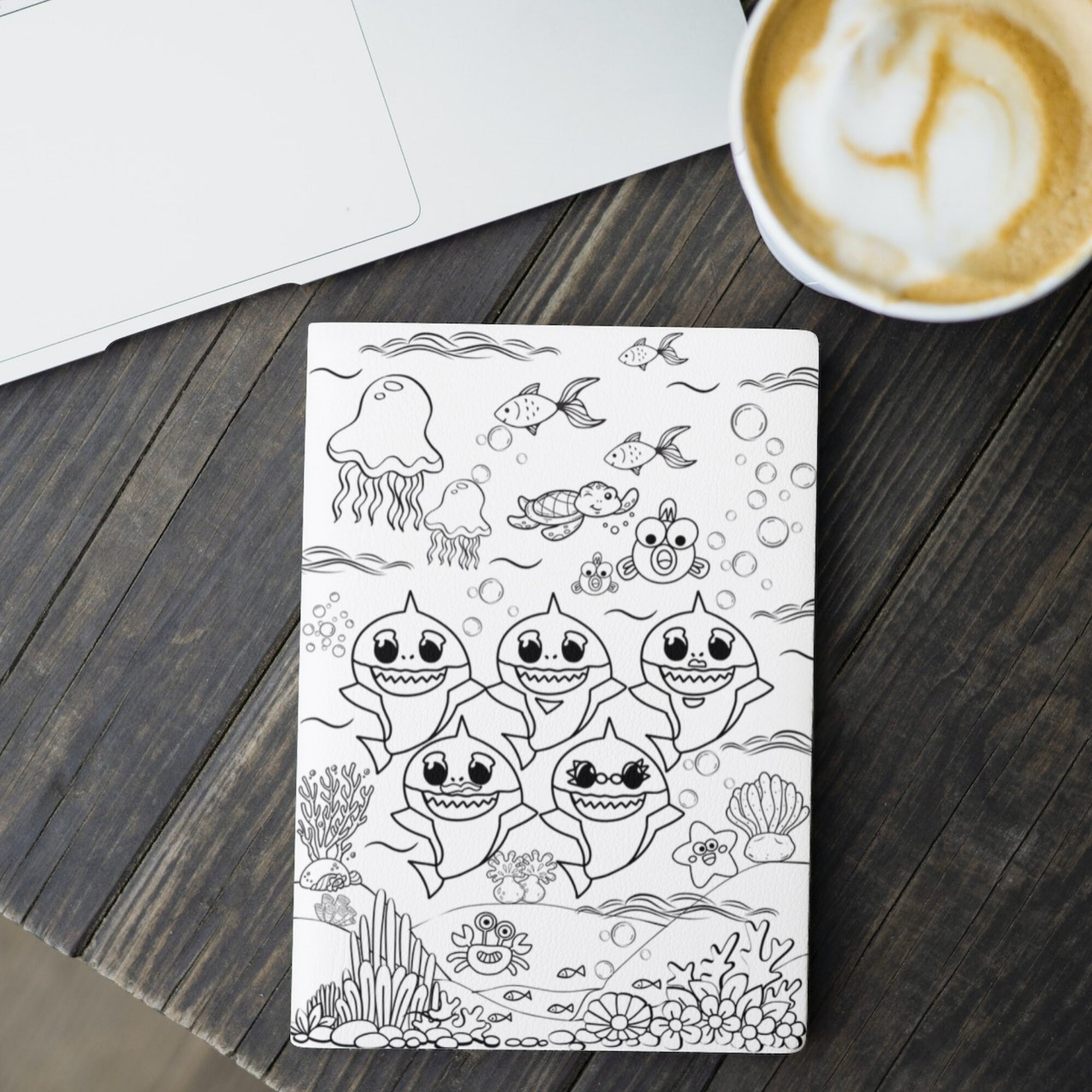Baby Shark Coloring Printable PDF, A4 Size Undersea Coloring Page