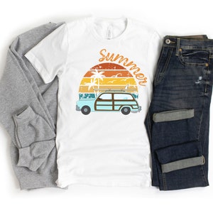 Surfboard T-Shirt Beach Shirt Summer Vibes Summer Crewneck Sunset Vibes Ford Woody Wagon Surf Shirt Beach Tee Gift for Him