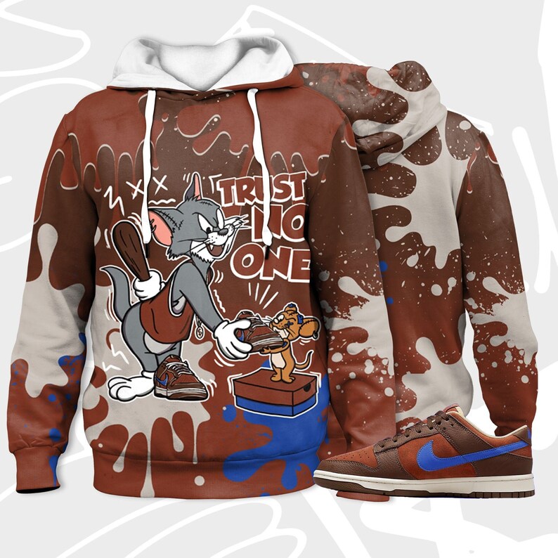 Trust no one cat and mouse 3d splash hoodie match dunk low mars stone,jordan matchhoodie