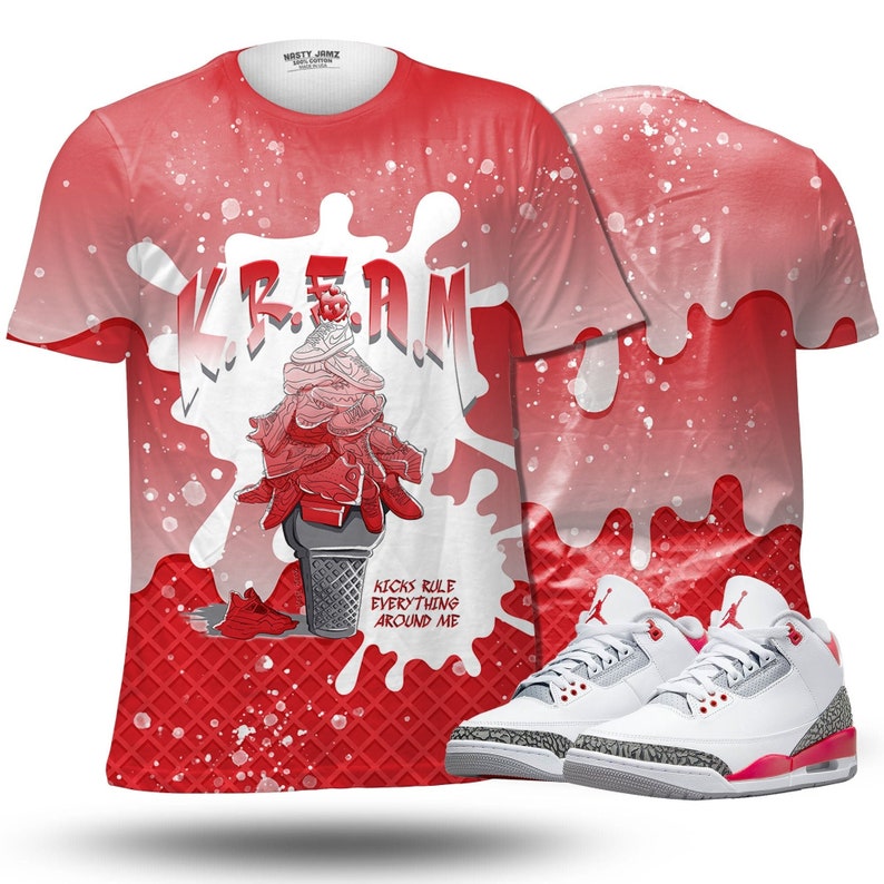 Kream 3d waffle cone unisex matching shirt  jordan 3 retro fire red  outfit match tees,sneaker match jordan, oversized t shirt