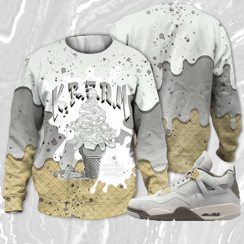 Kream 3d waffle cone sweatshirt match jordan 4 se craft photon dust outfit sneaker, sweatshirt 3d match sneaker jordan