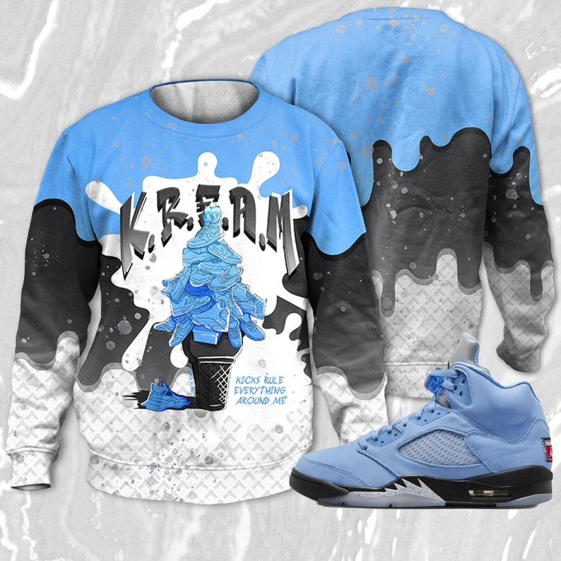 Kream 3d waffle cone sweatshirt match jordan 5 university blue outfit sneaker, sweatshirt 3d match sneaker jordan