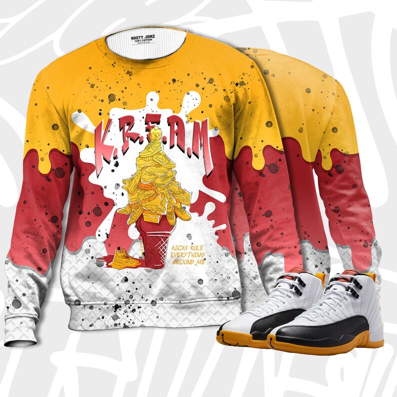 Kream 3d waffle cone sweatshirt match jordan 12 25 years in china outfit sneaker, sweatshirt 3d match sneaker jordan