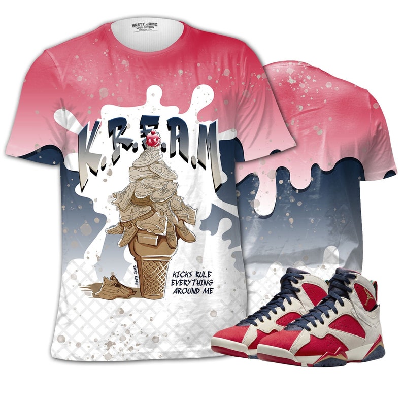 Kream 3d waffle cone jordan 7 trophy room, oversized t shirt, graphic tees ,outfit sneaker, jordan match shirt