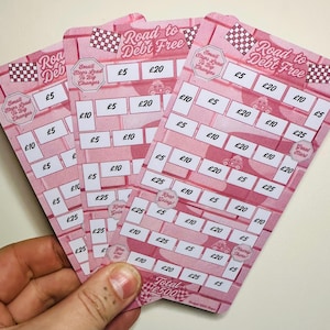 Road To Debt Free - Niedliche Pinke Spar-Challenge, Sie sparen 500GBP. Hilfe, um Ihre Kredite und Ersparnisse zu verfolgen. Passend für A6 Bargeld Sammelmappe