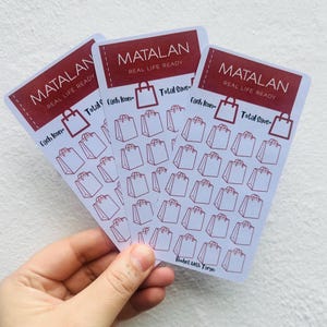 May include: Three light blue stickers with a burgundy header that reads "MATALAN REAL LIFE READY." Each sticker features shopping bag icons. The text "Each Icon" and "Total Save" are also present.