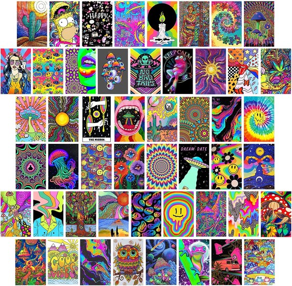 Wall Art Trippy Trippy Room Decor Indie Room Decor Hippie Room Decor Hippie Trippy Posters Teen Wall Bedroom Dorm 50PCS Etsy Canada