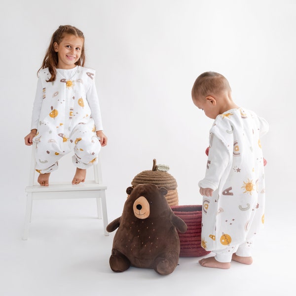 Baumwollfuß-Schlafsack, tragbare Decke für Kleinkinder, Kinderschlafanzug, übergroßer Overall für Kinder, Boho-Babyoverall, Babybody