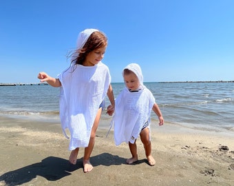 Muslinhuvad poncho för baby och småbarn, strandtäcke