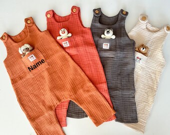 Personalized Cotton Kids Clothing, Jumpsuit from Organic Muslin, Baby Boy Rompers, Girls Overalls, Toddlers Vintage Outfit, Gift for Newborn