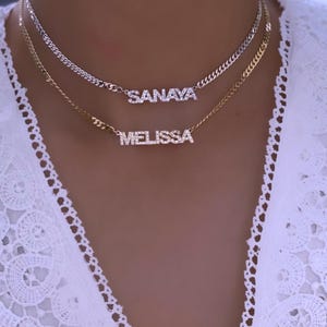 Silver Pave Name Necklace, Custom Diamond Name Necklace, Personalized Name Jewellery with CZ Diamond, Mother’s Day Gift, Crystal Name Plate