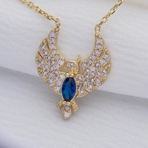 Phoenix Birthstone Necklace – Sterling Silver - Fire Bird Necklace - Mythical Jewelry - Guardian Phoenix Bird - Good Luck Charm