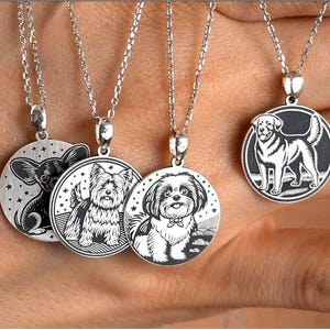 Personalized Sterling Silver Dog Breed Necklace: Custom Engraved Pet Portrait